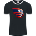 Curled Laos Flag Laotian Day Football Mens Ringer T-Shirt FotL Black/White