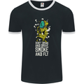 Funny Weed Cannabis Smoke and Fly Mens Ringer T-Shirt FotL Black/White
