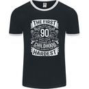 First 90 Years of Childhood Funny 90th Birthday Mens Ringer T-Shirt FotL Black/White