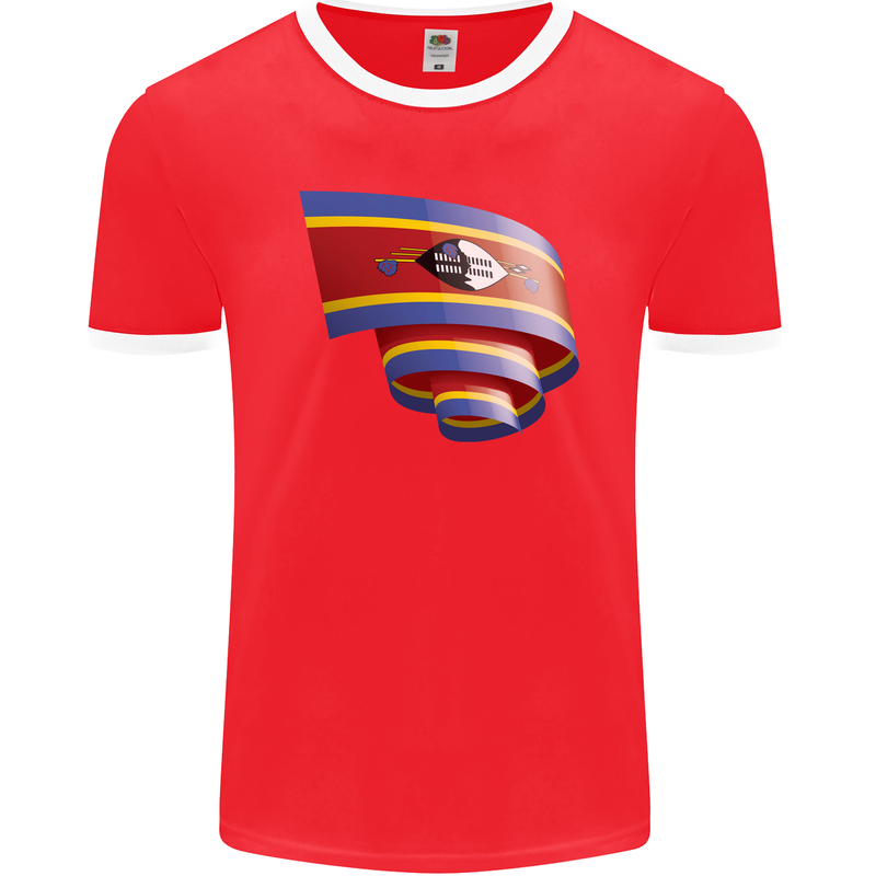 Curled Swaziland Flag Swazi Day Football Mens Ringer T-Shirt FotL Red/White