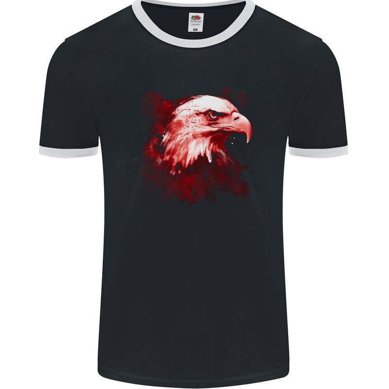 Eagle Head Watercolour Mens Ringer T-Shirt FotL Black/White