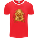 A Heraldic Lion Coat of Arms Shield Mens Ringer T-Shirt Red/White
