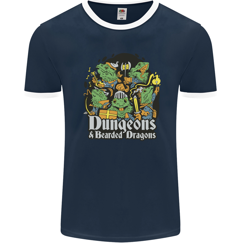 Dungeons & Dragons Role Play Games RPG Mens Ringer T-Shirt FotL Navy Blue/White