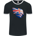 Curled British Flag Union Jack Britain Mens Ringer T-Shirt FotL Black/White