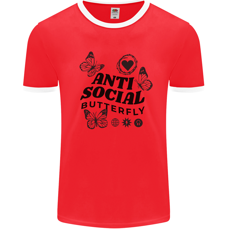 Antisocial Butterfly Mens Ringer T-Shirt Red/White