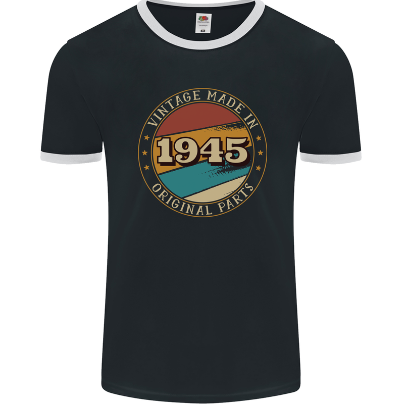 78th Birthday  Vintage Made In 1945 Mens Ringer T-Shirt FotL Black/White