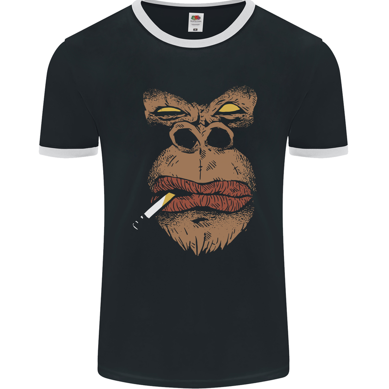 Smoking Gorilla Mens Ringer T-Shirt FotL Black/White