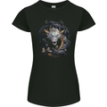 White Japanese Dragon Fantasy Womens Petite Cut T-Shirt Black