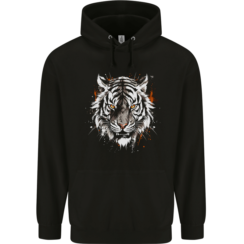 White Siberian Tiger Mens 80% Cotton Hoodie Black