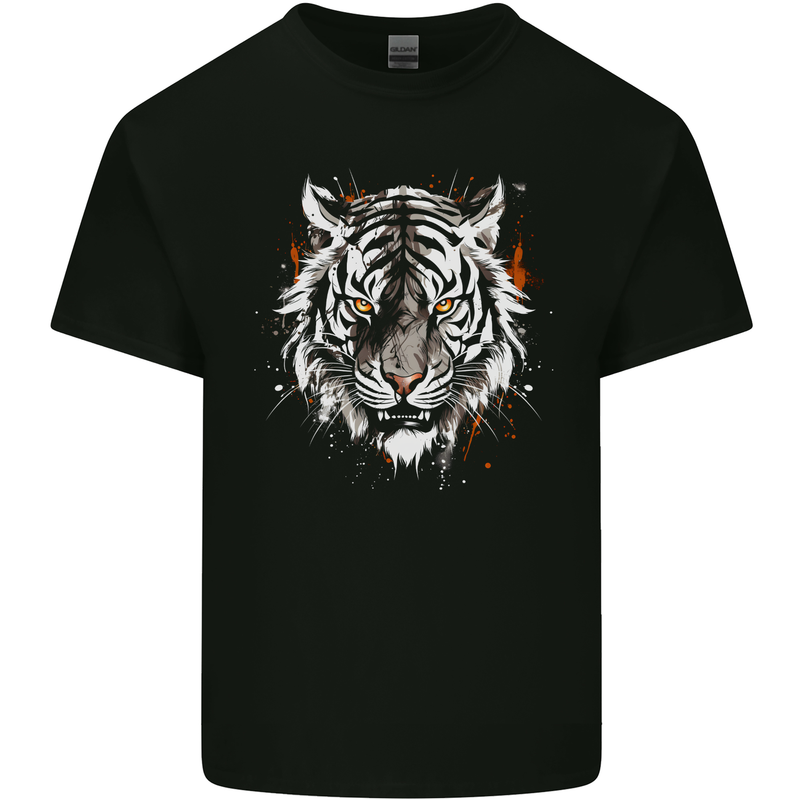 White Siberian Tiger Mens Cotton T-Shirt Tee Top Black