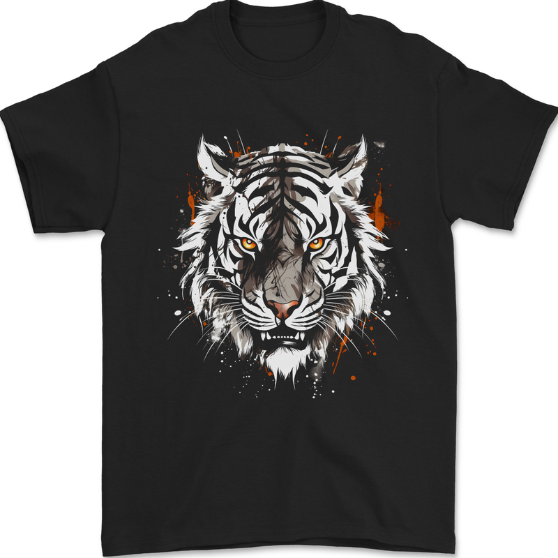 White Siberian Tiger Mens T-Shirt 100% Cotton Black