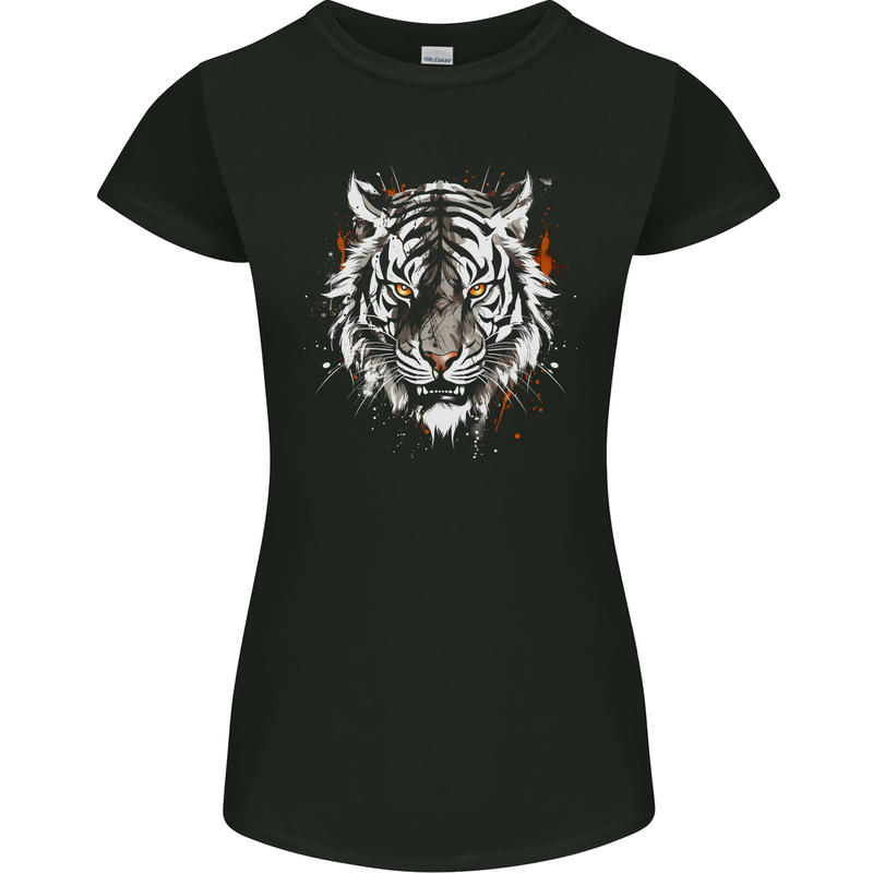 White Siberian Tiger Womens Petite Cut T-Shirt Black