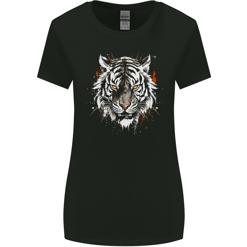 White Siberian Tiger Womens Wider Cut T-Shirt Black