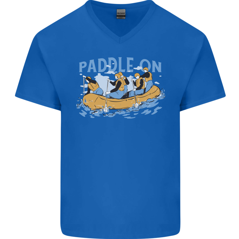 White Water Rafting Paddle On Whitewater Mens V-Neck Cotton T-Shirt Royal Blue