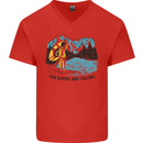 White Water Rafting Whitewater Rapids Calling Mens V-Neck Cotton T-Shirt Red