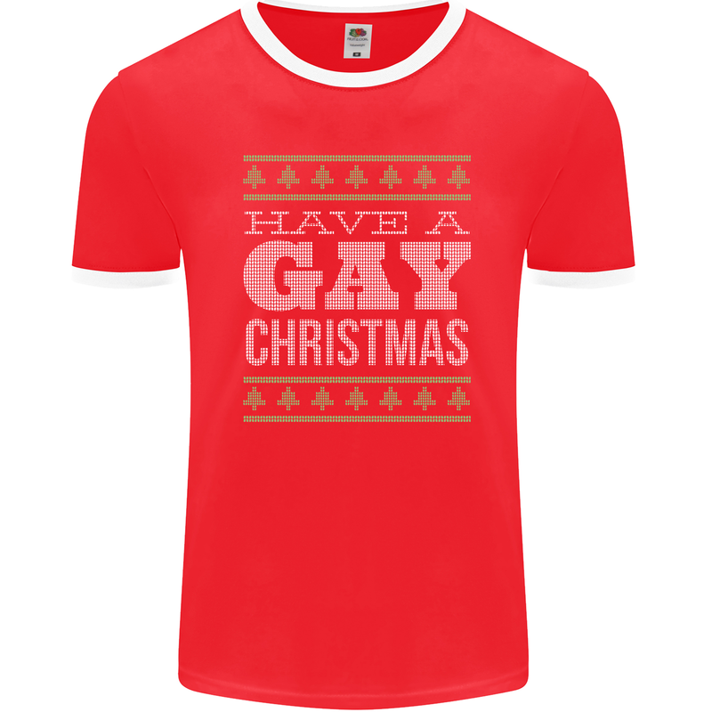 Have a Gay Christmas Funny LGBT Xmas Mens Ringer T-Shirt FotL Red/White