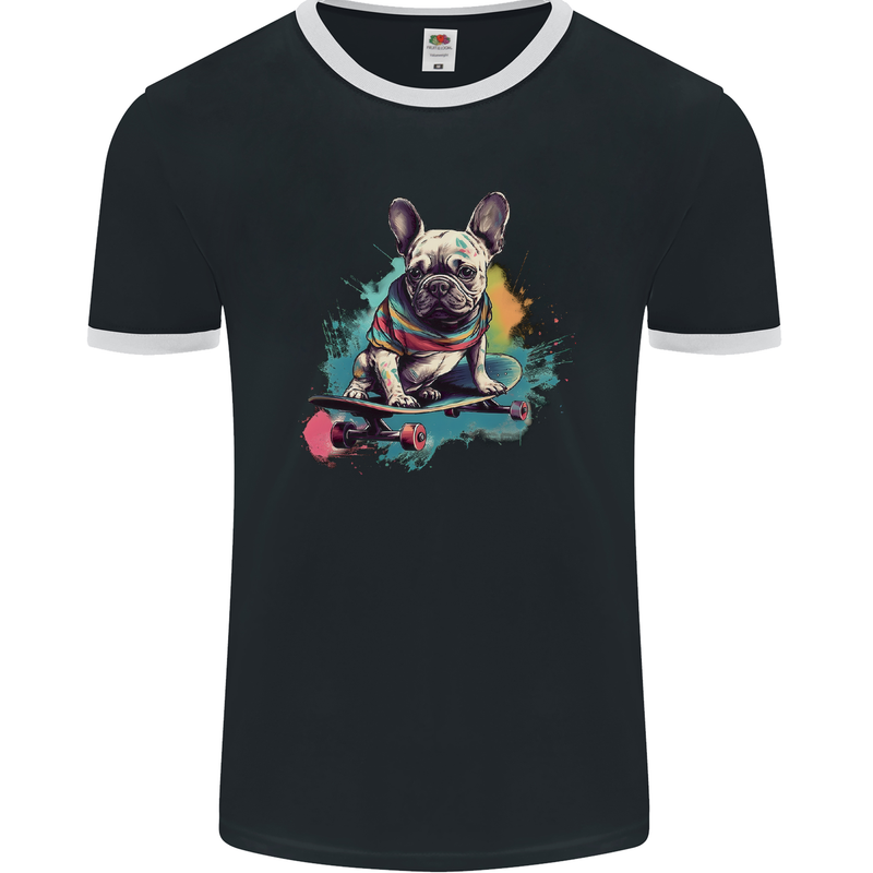 A French Bulldog on a Skateboard Mens Ringer T-Shirt FotL Black/White