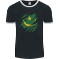 Torn Mauritania Flag Mauritanian Day Football Mens Ringer T-Shirt FotL Black/White