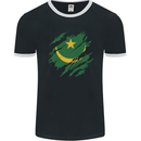 Torn Mauritania Flag Mauritanian Day Football Mens Ringer T-Shirt FotL Black/White