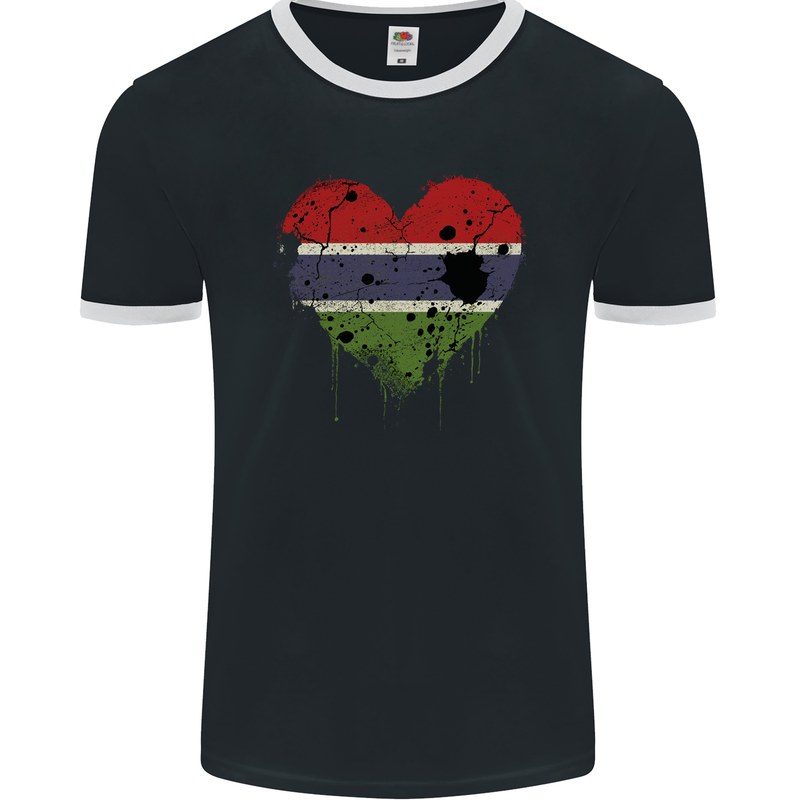 Love Gambia Flag Gambian Day Football Mens Ringer T-Shirt FotL Black/White