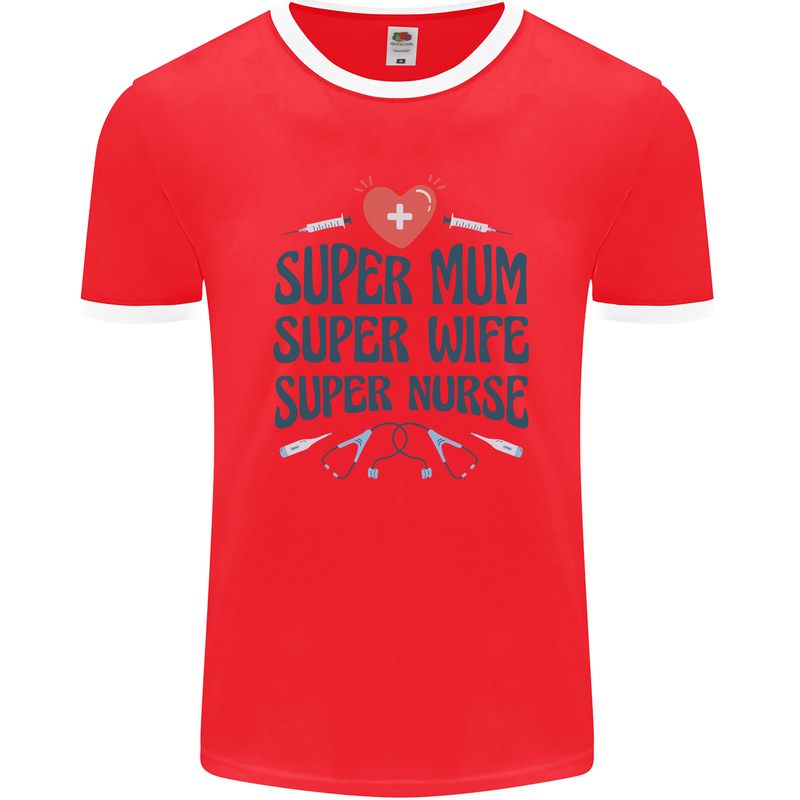 Super Mum Wife Nurse Mothers Day Gift Mens Ringer T-Shirt FotL Red/White