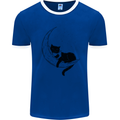 A Cat Reading a Book on the Moon Mens Ringer T-Shirt Royal Blue/White