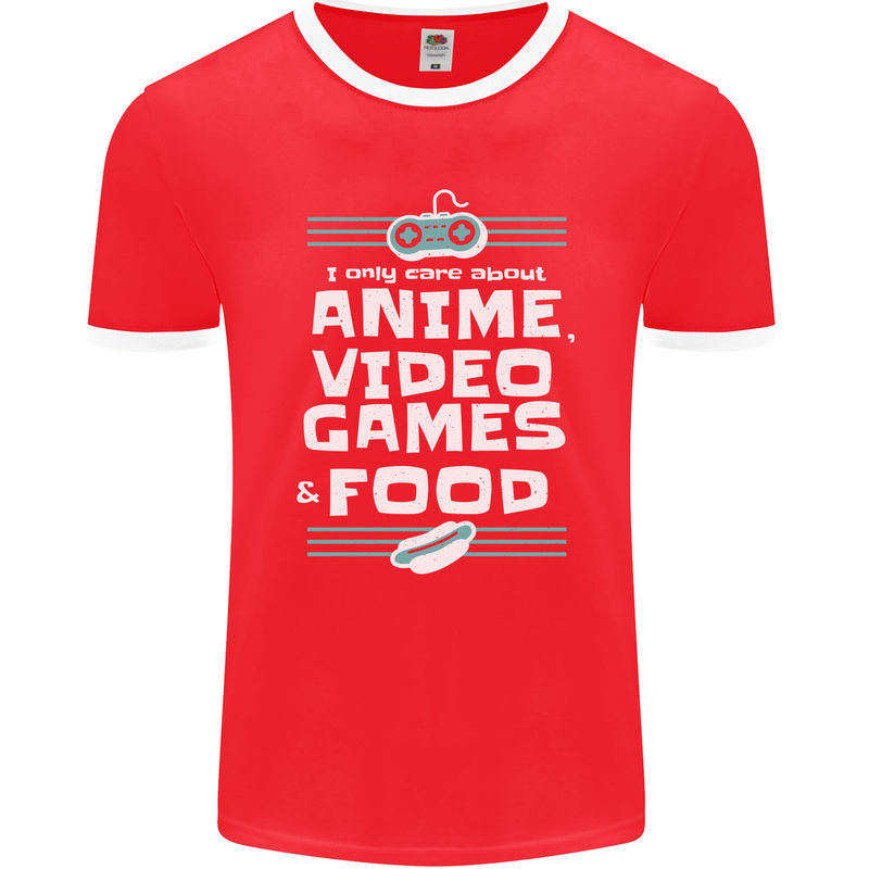 Anime Video Games & Food Funny Mens Ringer T-Shirt FotL Red/White