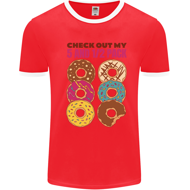 Check Out My 5 1/2 Pack Funny Donut Food Gym Mens Ringer T-Shirt Red/White