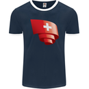 Curled Switzerland Flag Swiss Day Football Mens Ringer T-Shirt FotL Navy Blue/White
