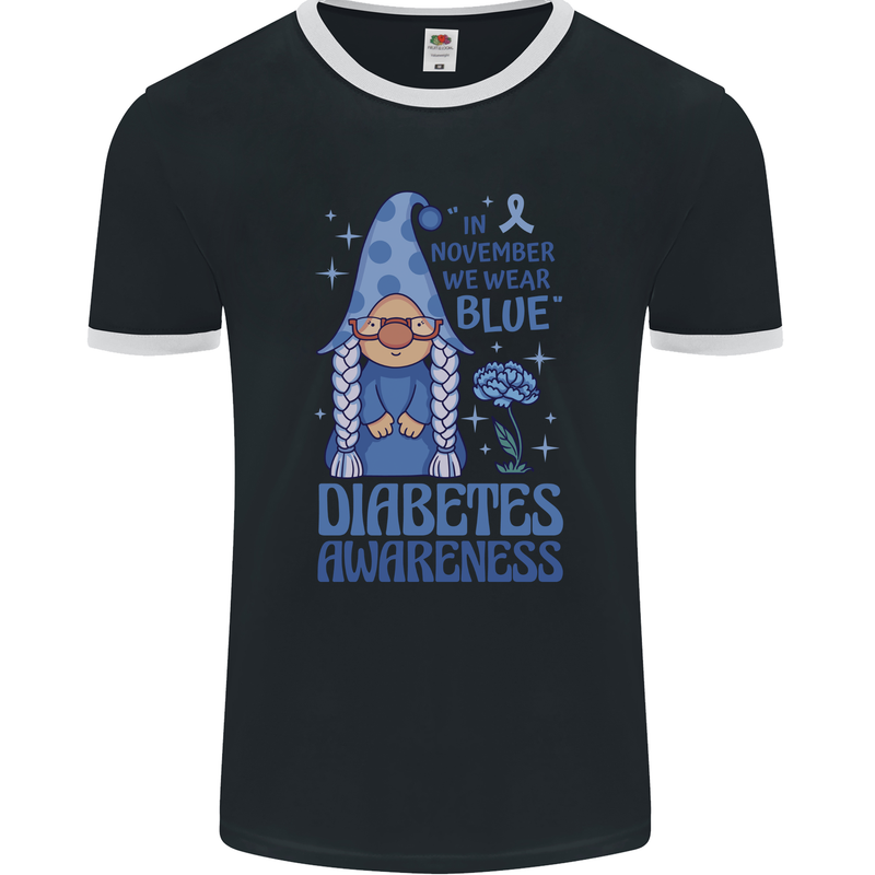 Diabetes Awareness We Wear Blue Gnome Mens Ringer T-Shirt FotL Black/White