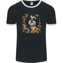 A Shih Tzu Dog Surrounded by Flowers Mens Ringer T-Shirt FotL Black/White