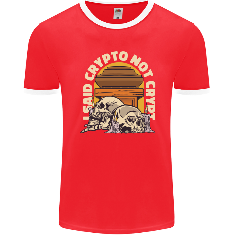 Crypto Not Crypt Funny Cryptocurrency Skulls Mens Ringer T-Shirt FotL Red/White
