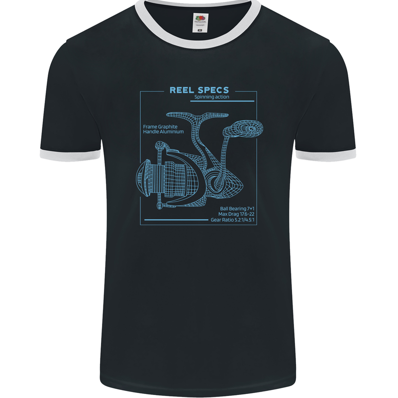 Reel Specs Fishing Fisherman Mens Ringer T-Shirt FotL Black/White