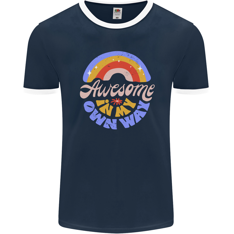 Awesome in My Own Way Different Autistic Mens Ringer T-Shirt FotL Navy Blue/White