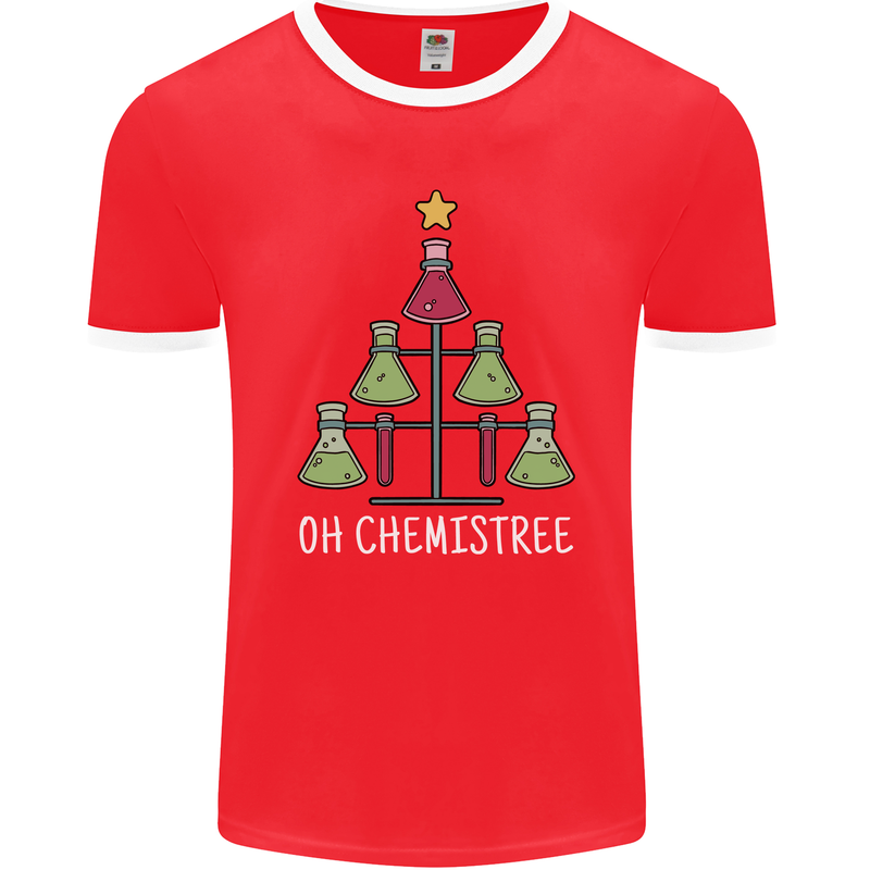 Oh Chemistry Funny Christmas Science Xmas Mens Ringer T-Shirt FotL Red/White