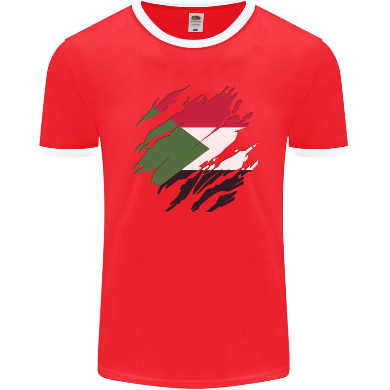 Torn Sudan Flag Sudanese Day Football Mens Ringer T-Shirt FotL Red/White