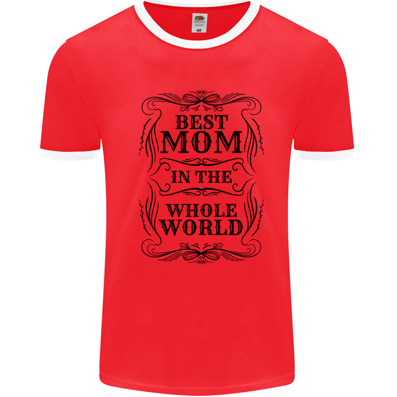 Mothers Day Best Mom in the World Mens Ringer T-Shirt Red/White