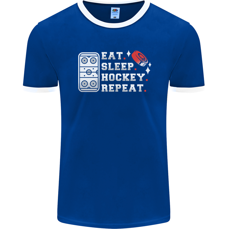 Eat Sleep Hockey Repeat Ice Street Funny Mens Ringer T-Shirt FotL Royal Blue/White