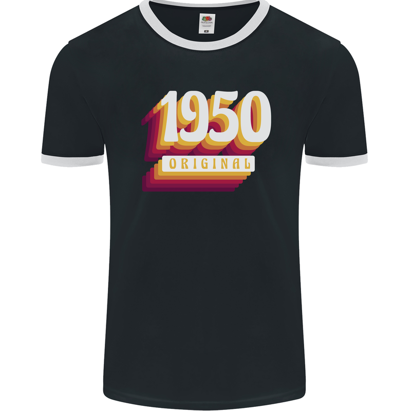 Retro 73rd Birthday Original 1950 Mens Ringer T-Shirt FotL Black/White