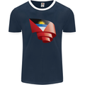 Curled Antigua and Barbuda Flag Day Football Mens Ringer T-Shirt FotL Navy Blue/White