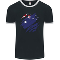 Torn Australia Flag Australian Day Football Mens Ringer T-Shirt FotL Black/White