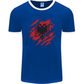 Torn Albania Flag Albanian Day Football Mens Ringer T-Shirt FotL Royal Blue/White