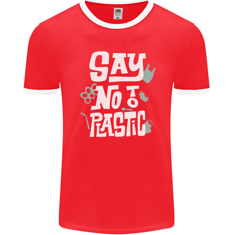 No To Plastic Climate Change Pollution Mens Ringer T-Shirt FotL Red/White