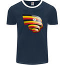 Curled Uganda Flag Ugandan Day Football Mens Ringer T-Shirt FotL Navy Blue/White