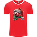 Welsh Christmas Skull Xmas Wales Flag Biker Rugby Mens Ringer T-Shirt FotL Red/White