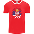 Torn Serbia Flag Serbia Day Football Mens Ringer T-Shirt FotL Red/White