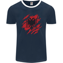 Torn Albania Flag Albanian Day Football Mens Ringer T-Shirt FotL Navy Blue/White