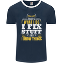 I Fix Stuff Funny Electrician Sparky Mechanic Mens Ringer T-Shirt FotL Navy Blue/White