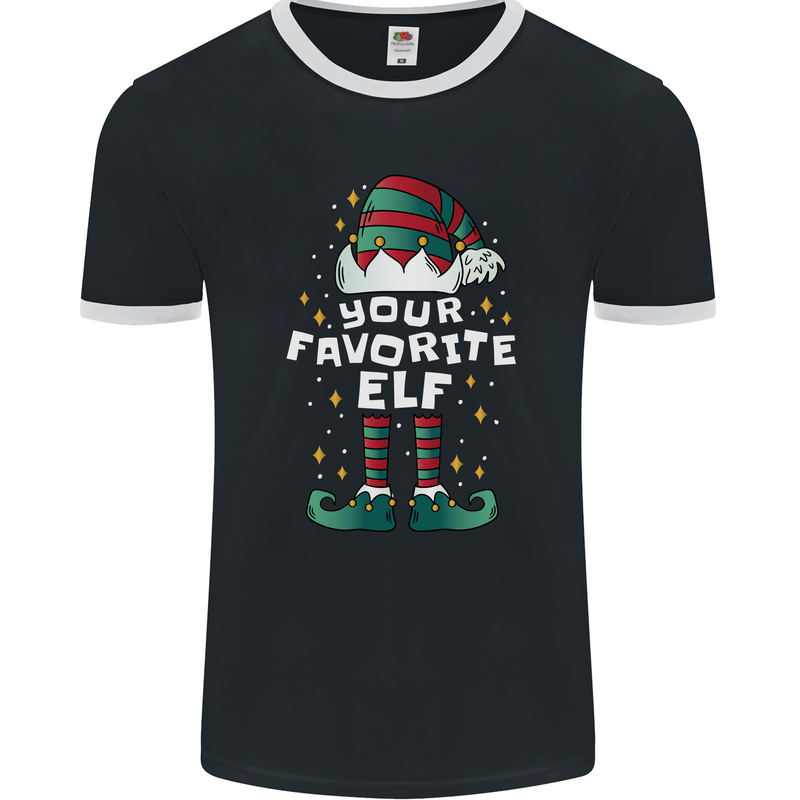 Your Favourite Elf Funny Christmas Xmas Mens Ringer T-Shirt FotL Black/White