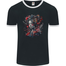 Geisha Girl With Flowers & Butterflies Fantasy Mens Ringer T-Shirt FotL Black/White